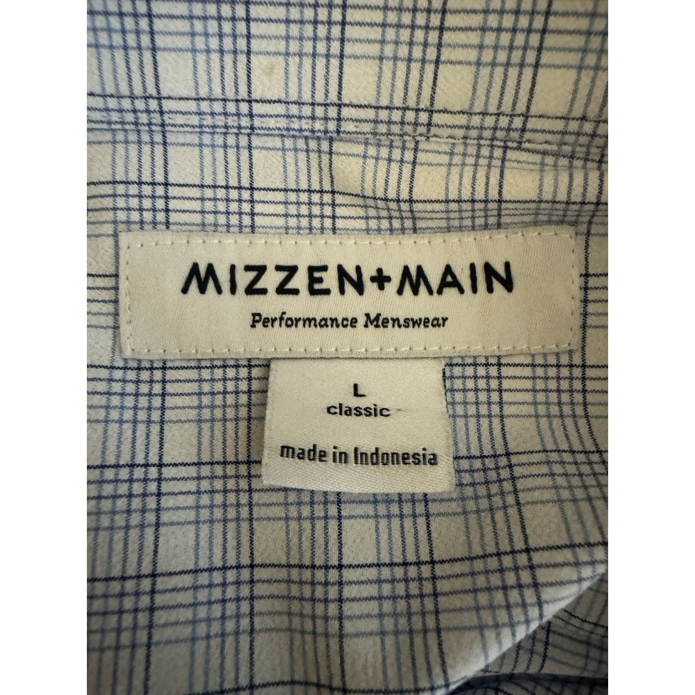 MIZZEN MAIN Performance Shirt Mens Large Blue Plaid Long Sleeve Classic Fit - Picture 3 of 3